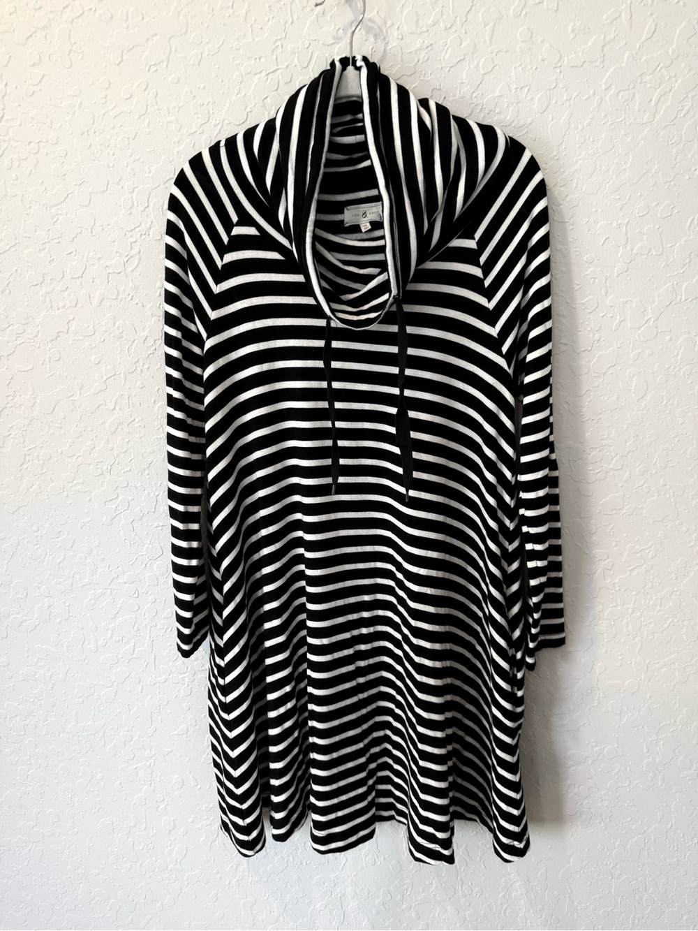 Lou & Grey Black and White Striped Cowl Neck Swing Dress- Size Medium